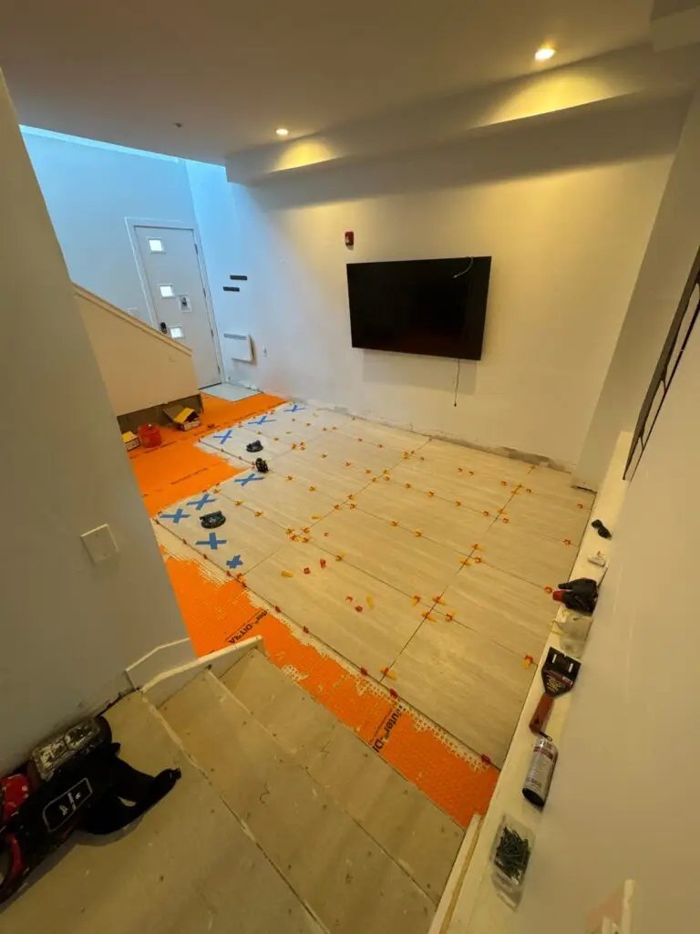 Large Format Tile Installation in Denver — self leveler floor prep